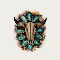 Western Gemstone Bull Skull Zipper Hoodie | Teevron