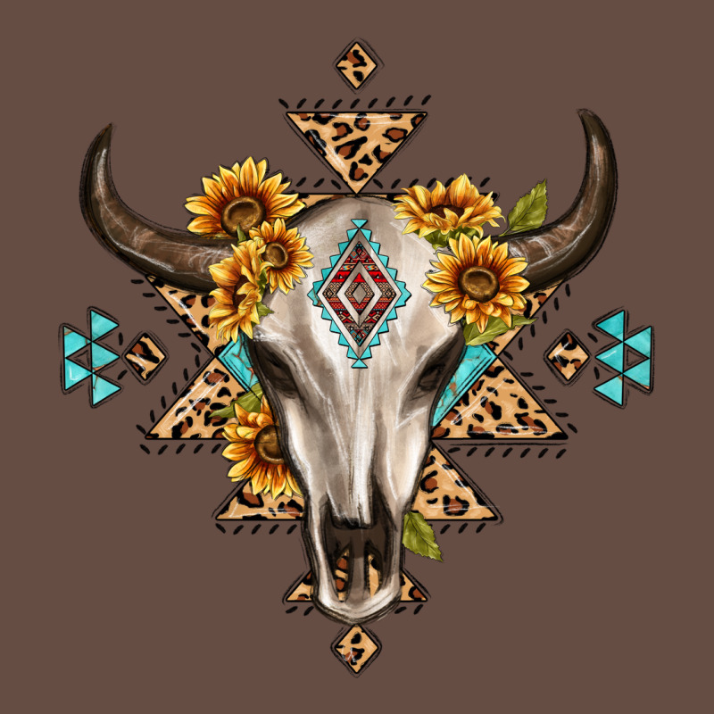 Bull Skull With Aztec Sunflower Leopard Long Sleeve Tee by MaliasSmallBusiness | Teevron