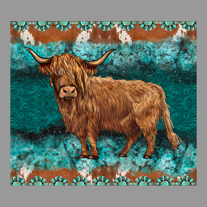 Turquoises Gemstones Cowhide Highland Cow Vintage Hoodie by BarkalooDesign | Teevron