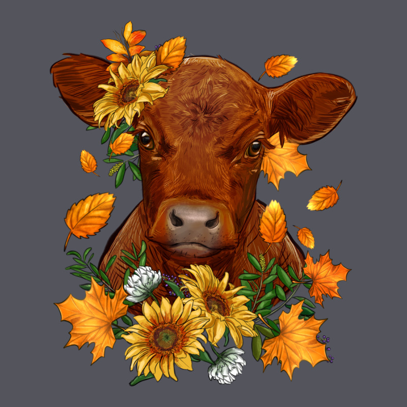Fall Red Angus Calf Dried Leaves And Sunflowers Vintage Hoodie by RanaPortraitStore | Teevron