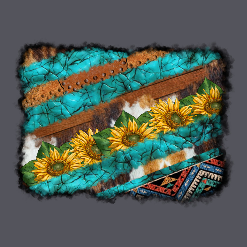 Western Aztec Sunflowers Turquoise Cowhide Background Vintage Hoodie by BarkalooDesign | Teevron