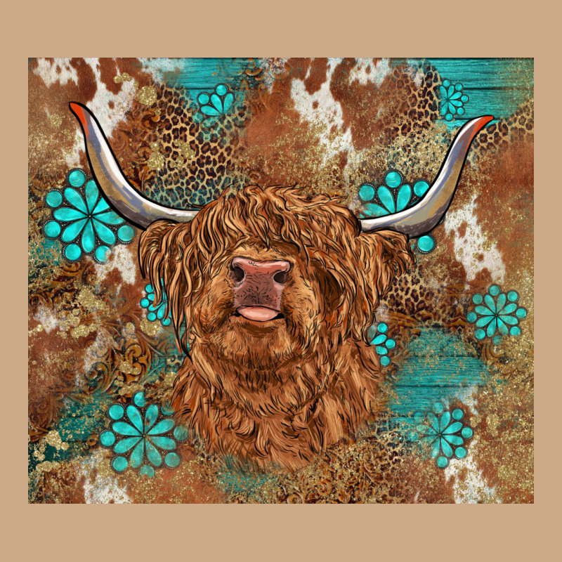 Highland Cow Turquoise Gemstones Western Patterns Vintage Hoodie by BarkalooDesign | Teevron