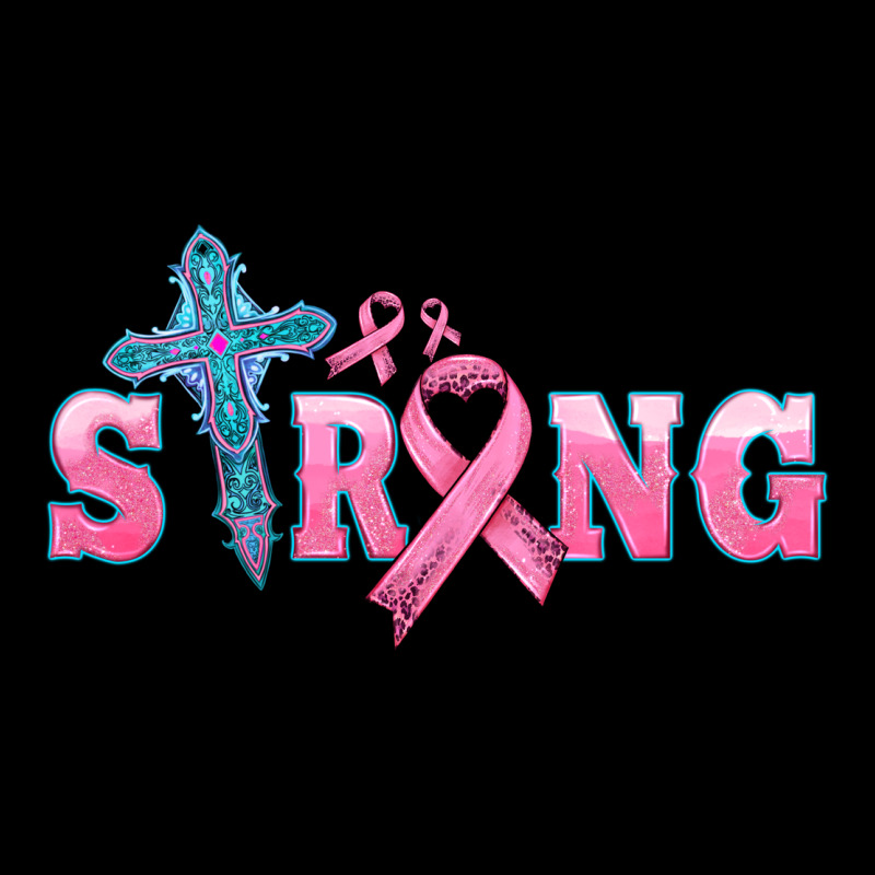 Strong With Cross Ribbon Ladies Tee by HRA Design Shop | Teevron