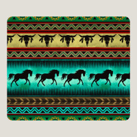 Turquoise Horse And Bullskull Aztec  Pattern Heavy Core Tee | Teevron
