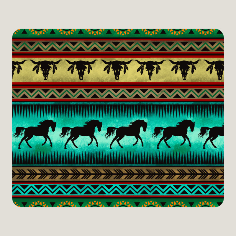 Turquoise Horse And Bullskull Aztec  Pattern Heavy Core Tee by BarkalooDesign | Teevron