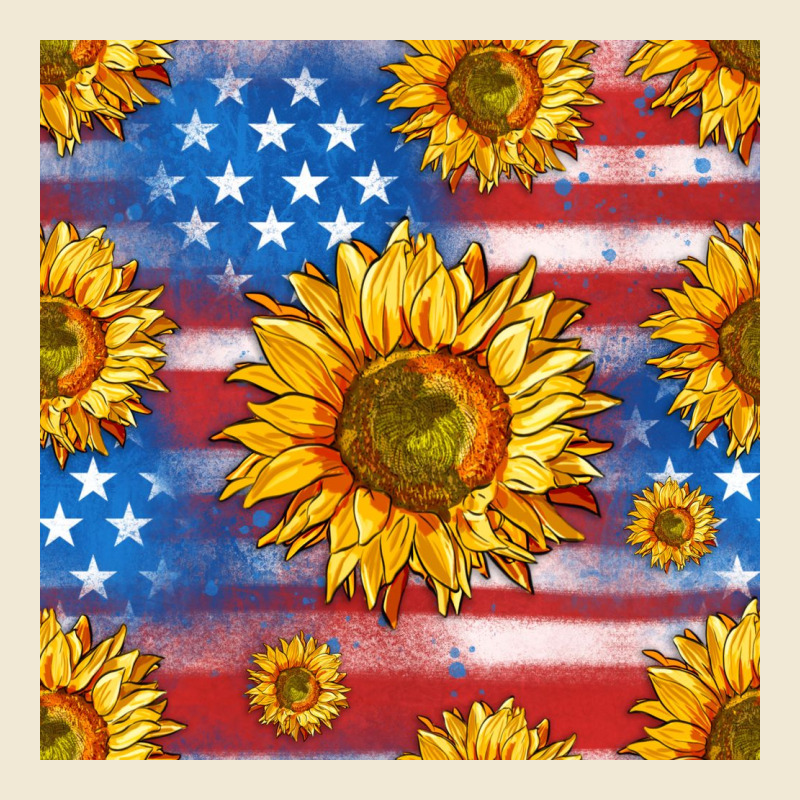 Sunflowers American Flag Seamless Pattern Ladies Tee by HRA Design Shop | Teevron
