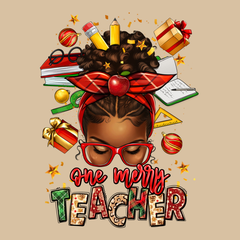One Merry Teacher Afro Messy Bun Heavyweight Hoodie by texasbilliewilder | Teevron