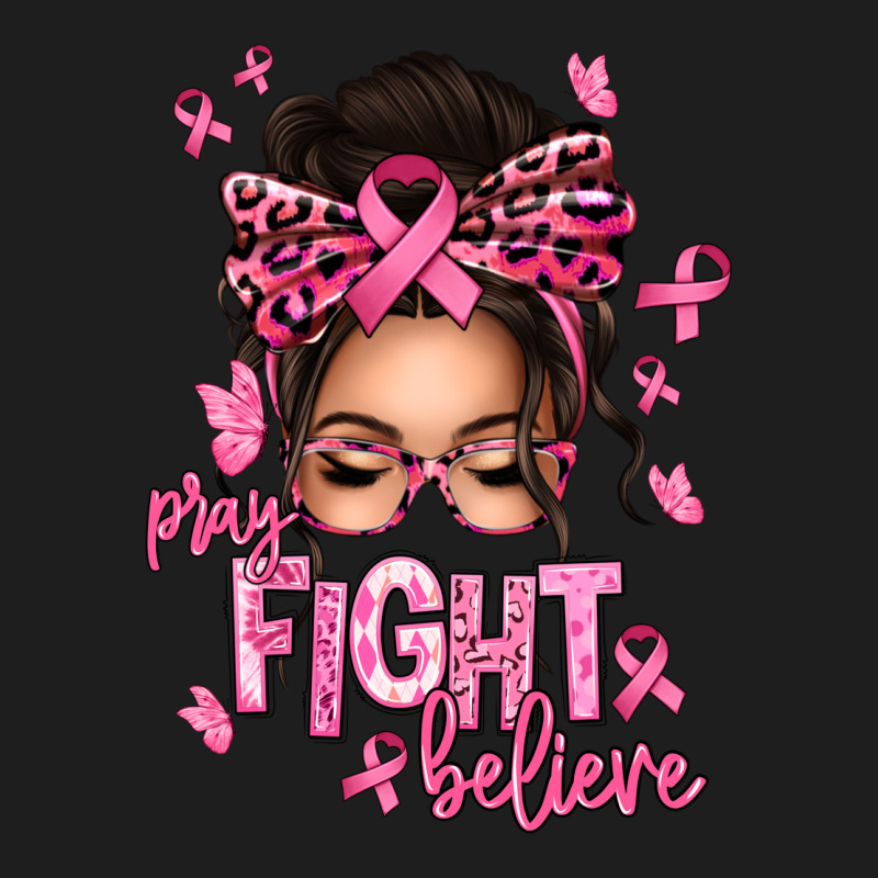 Pray Fight Believe Breast Cancer Afro Messy Bun Heavyweight Hoodie by texasbilliewilder | Teevron