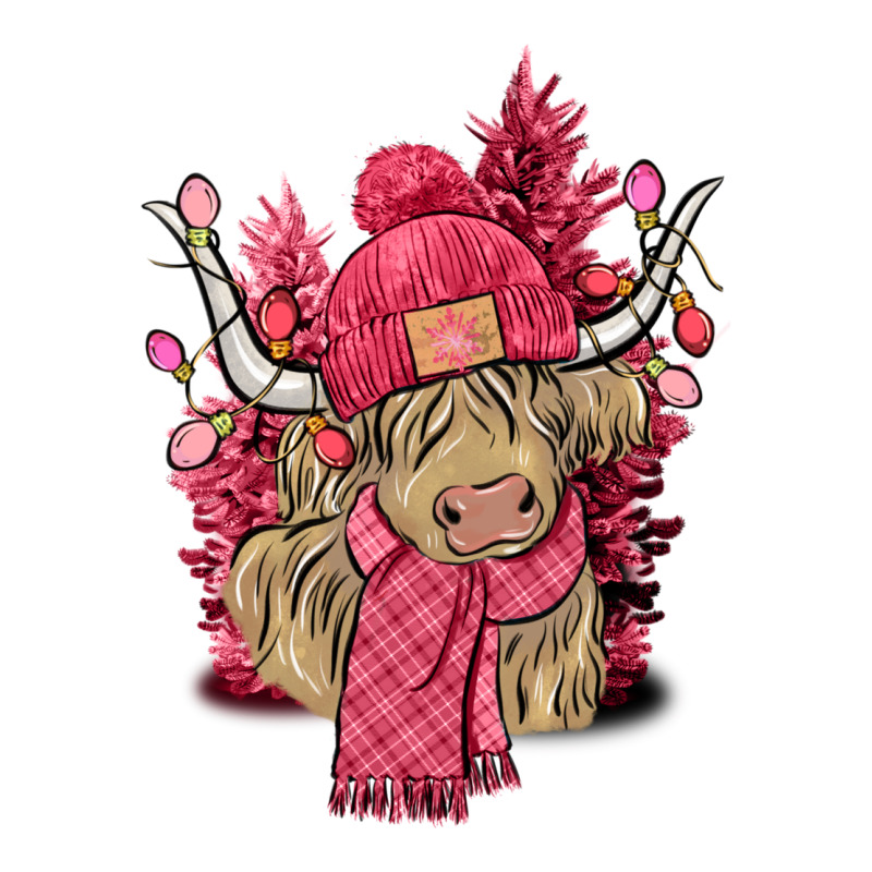 Pink Winter Long Haired Cow Long Sleeve Tee by NancyCooperArtShop | Teevron