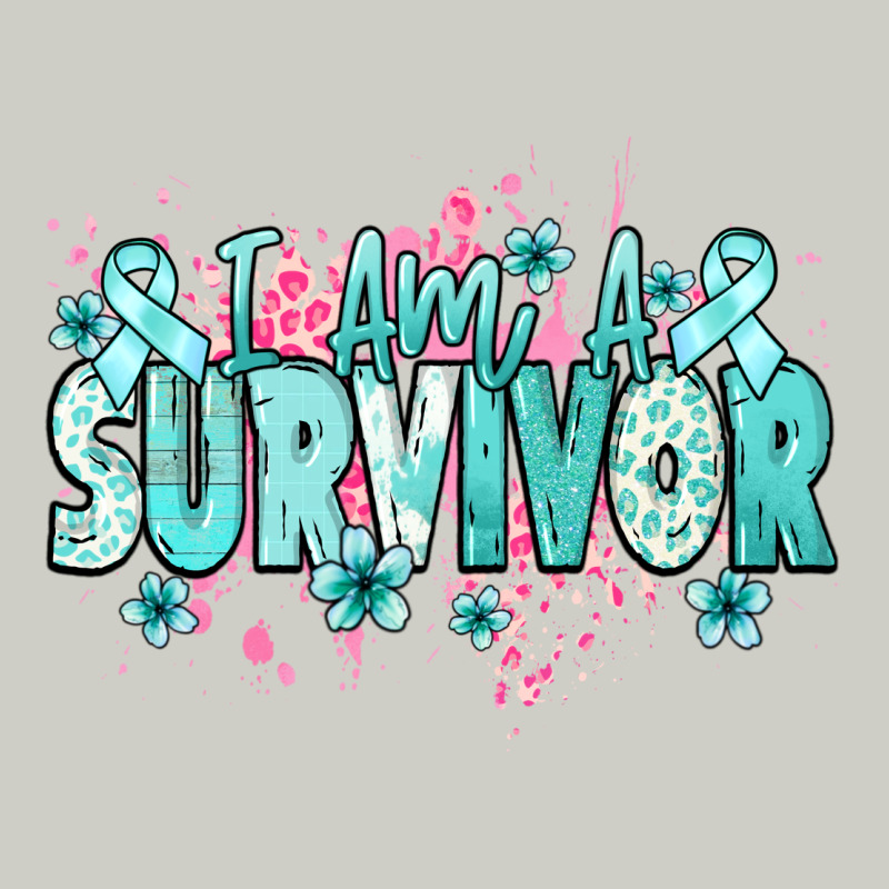 I Am A Survivor Teal Ribbon Ovarian Cancer Heavyweight Hoodie by NancyCooperArtShop | Teevron