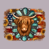 American Flag Sunflowers Highland Cow Turquoise Background Vintage Tee | Teevron