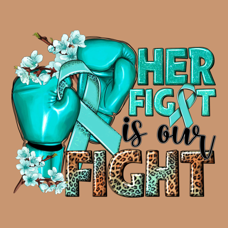 Her Fight Is Our Fight Ovarian Cancer Teal Ribbon Heavyweight Hoodie by NancyCooperArtShop | Teevron