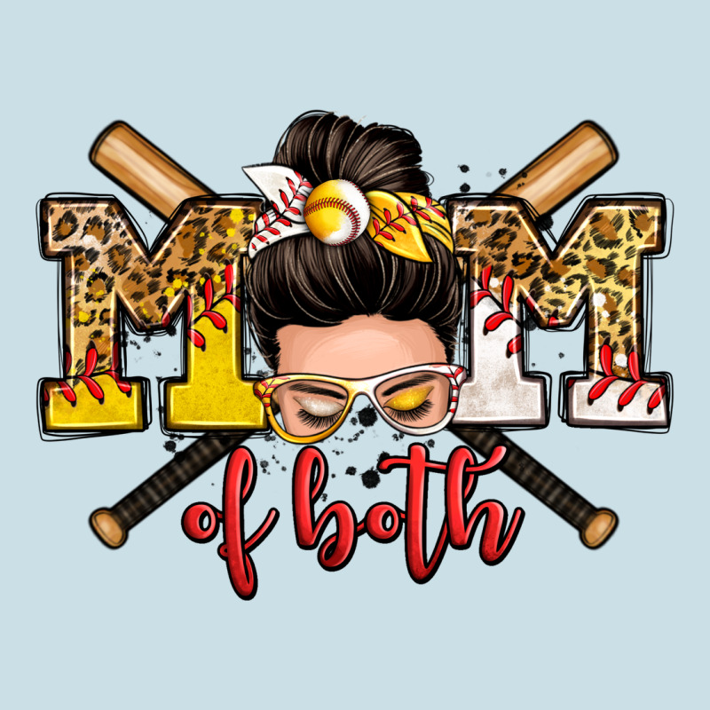 Mom Of Both Baseball And Softball Messy Bun Ladies Tee by Zillion Design Studio | Teevron