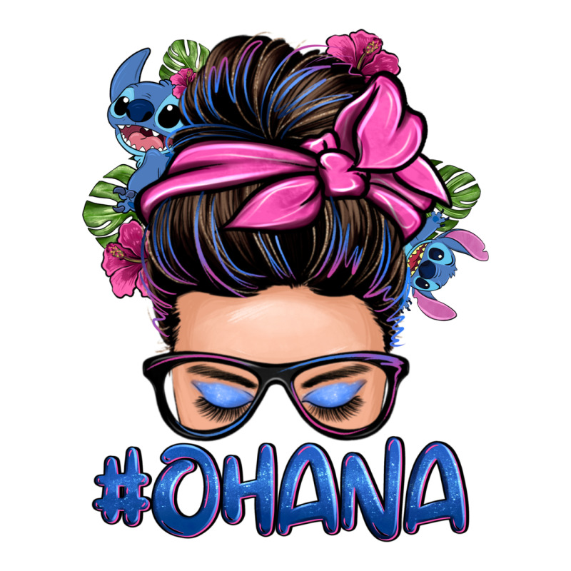 Ohana Stitch Messy Bun Ladies Tee by Zillion Design Studio | Teevron