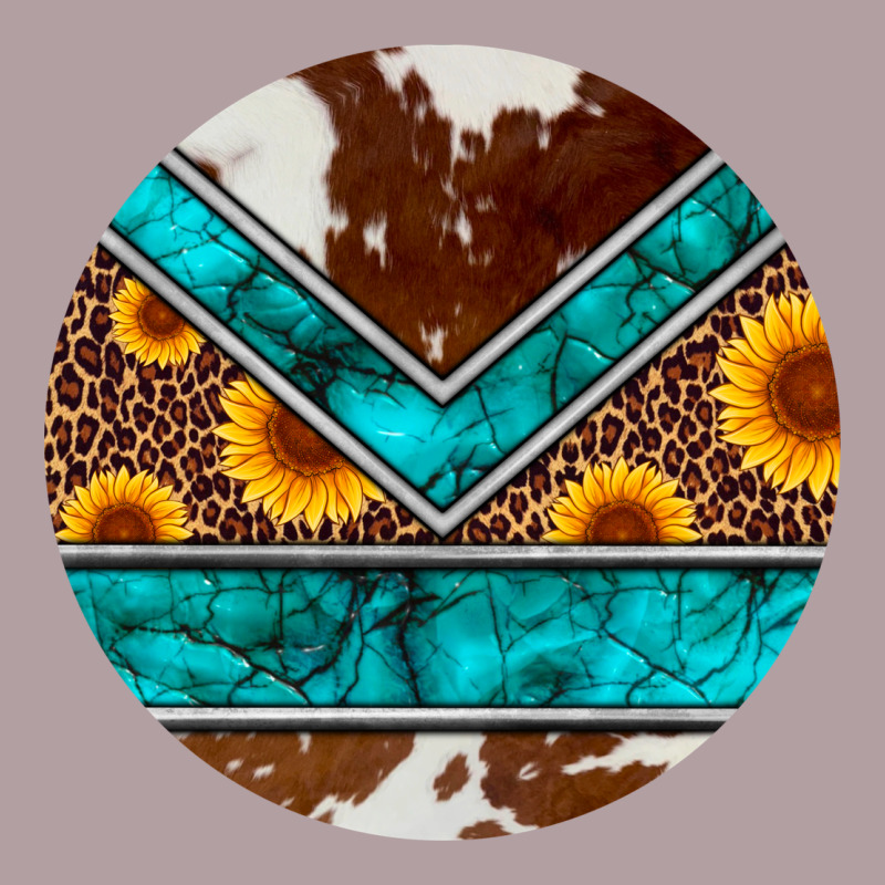 Turquoise Cowhide Leopard Sunflowers Round Vintage Hoodie by Artiststas | Teevron