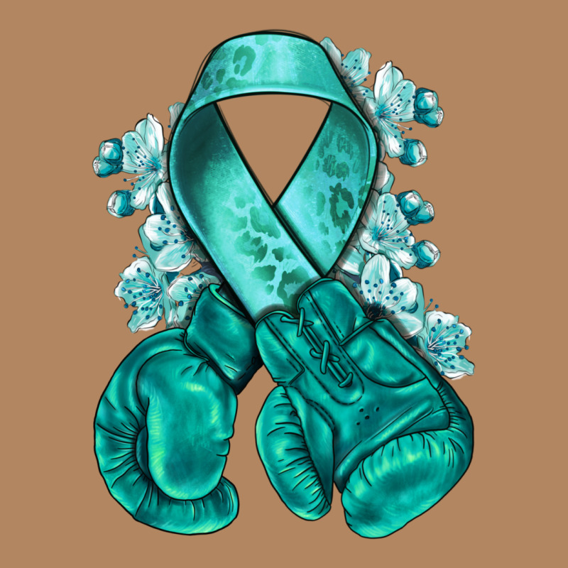 Ovarian Cancer Teal Ribbon With Boxing Gloves Long Sleeve Tee by NancyCooperArtShop | Teevron