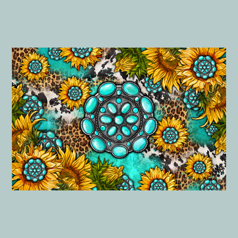 Western Turquoise And Sunflowers Skinny Metal Can Holder Heavy Core Tee by HRA Design Shop | Teevron