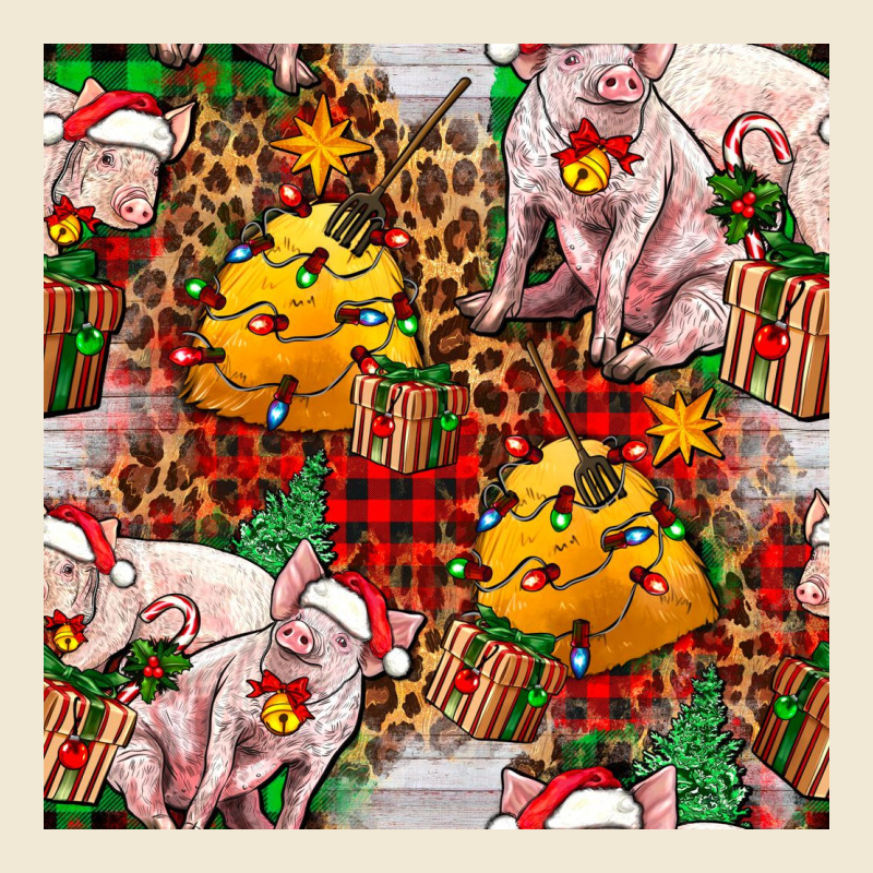 Christmas Pig  Tartan With  Hay And Christmas Ligh Premium Tee by FaDigitalArtStudio | Teevron