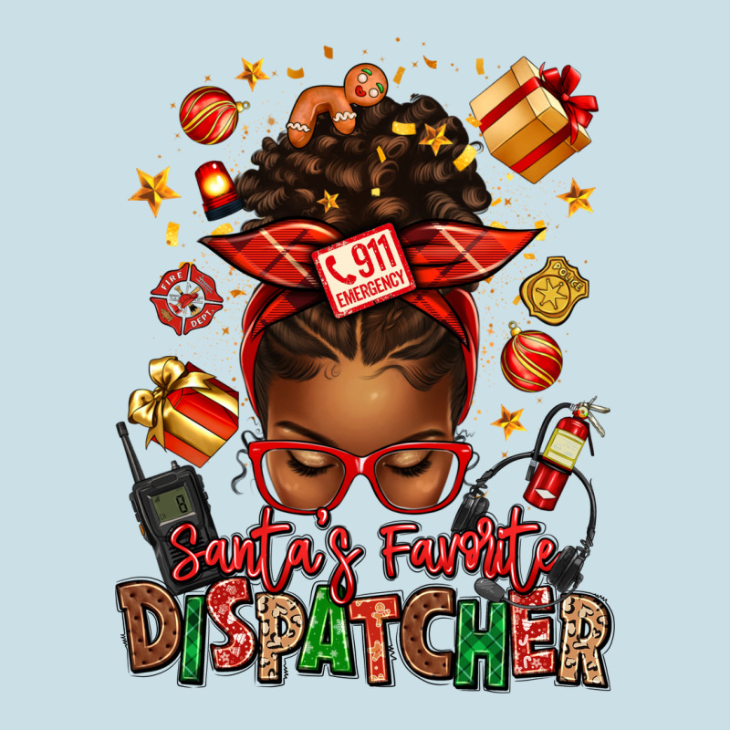 Santa's Favorite Dispatcher Afro Messy Bun Ladies Tee by texasbilliewilder | Teevron