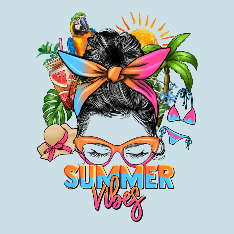 Summer Vibes Messy Bun Ladies Tee by Zillion Design Studio | Teevron