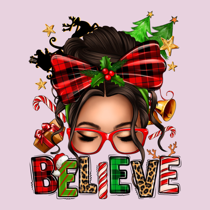 Christmas Believe Afro Messy Bun Ladies Tee by texasbilliewilder | Teevron