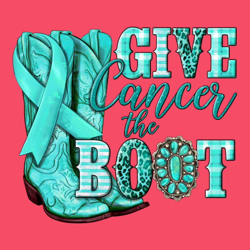 Give Cancer The Boot Ovarian Cancer Teal Ribbon Premium Sweatshirt by NancyCooperArtShop | Teevron