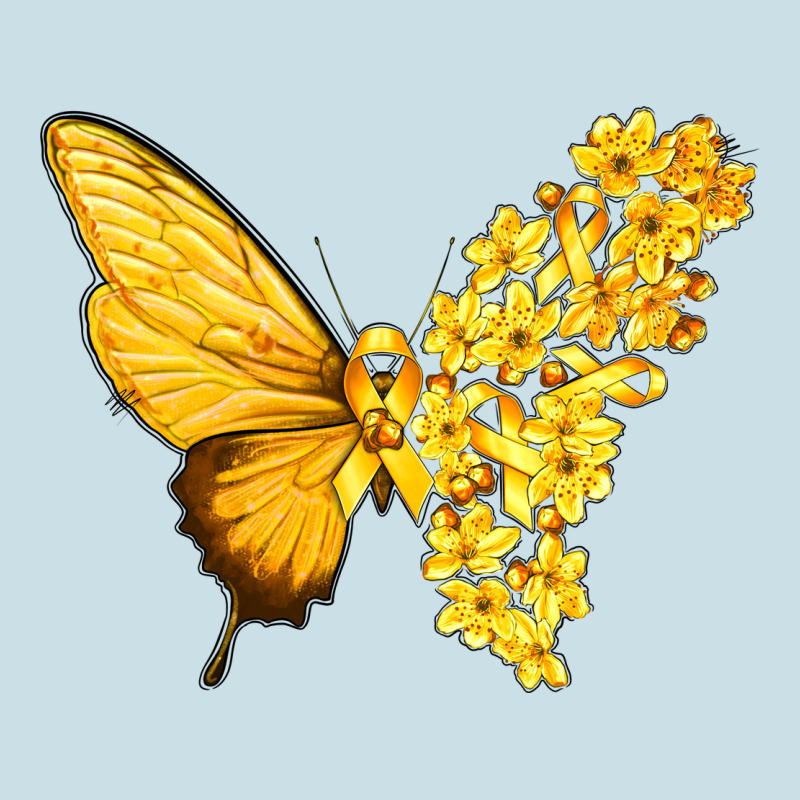 Flowers And Childhood Cancer Ribbon Butterfly Ladies Tee by texasbilliewilder | Teevron