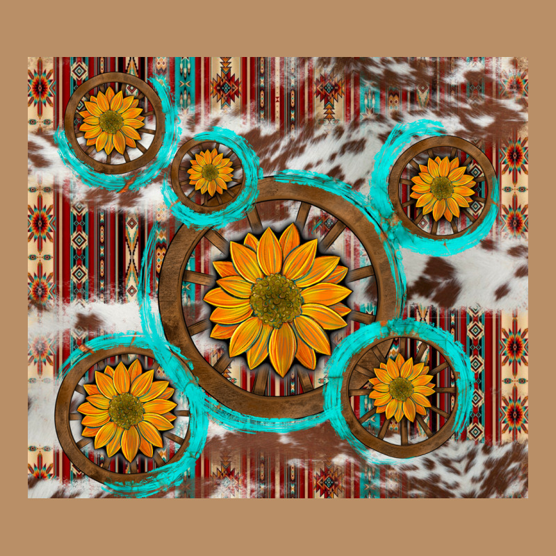 Sunflowers And Western Old Wheel Aztec Cowhide Background Vintage Hoodie by Artiststas | Teevron