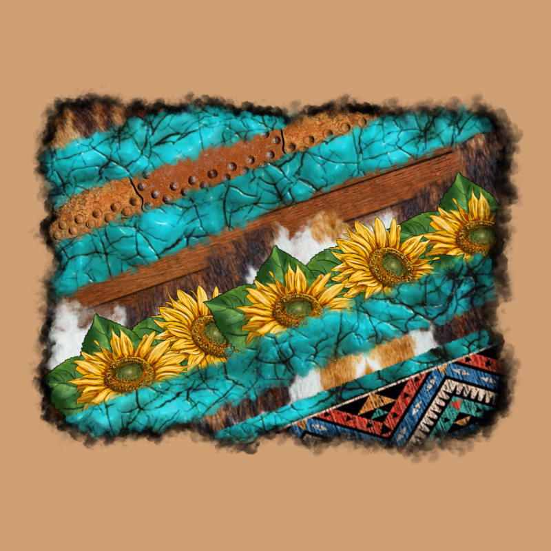 Western Aztec Sunflowers Turquoise Cowhide Background Vintage Tee by BarkalooDesign | Teevron