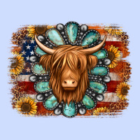 American Flag Sunflowers Highland Cow Turquoise Background Urban Heavy Tee | Teevron