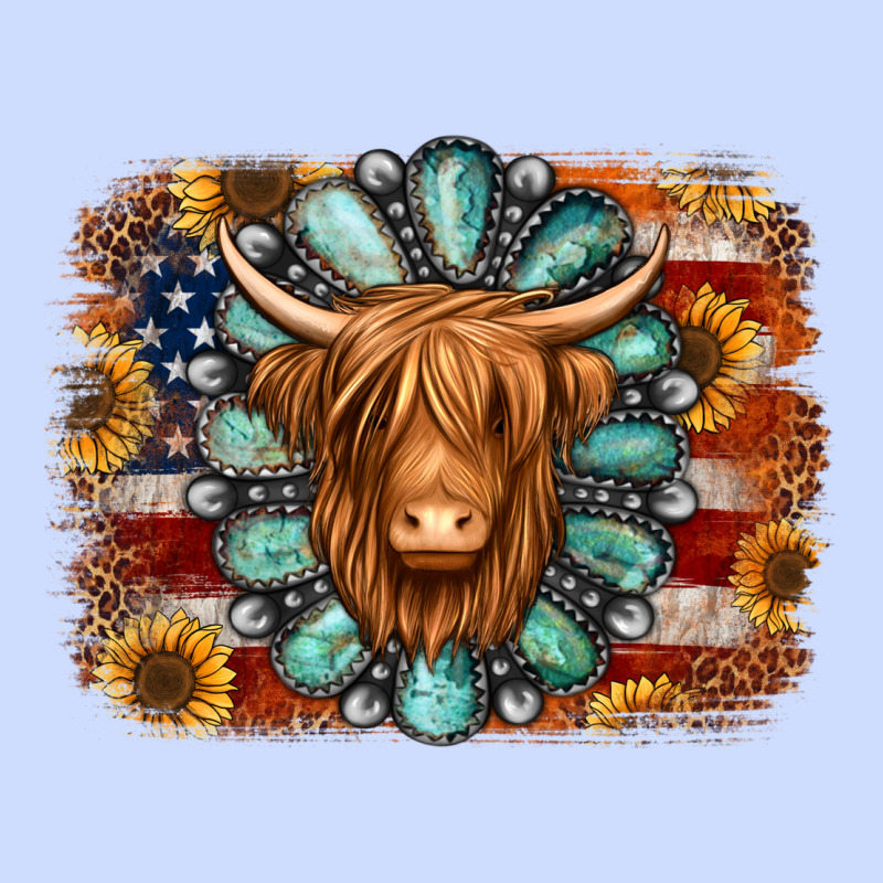 American Flag Sunflowers Highland Cow Turquoise Background Urban Heavy Tee by Jasminsmagicworld | Teevron