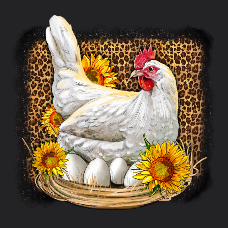 Perched Chicken With Sunflowers Leopard Background Vintage Tee by LillyAllenDesigns | Teevron