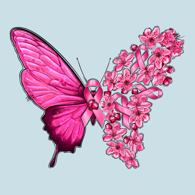 Pink Flowers And Breast Cancer Ribbon Butterfly Ladies Tee by texasbilliewilder | Teevron
