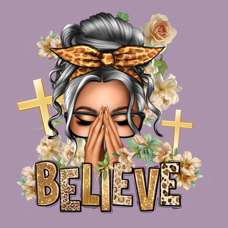 Silver White Believe Praying Caucasian Messy Bun Heavyweight Hoodie by texasbilliewilder | Teevron