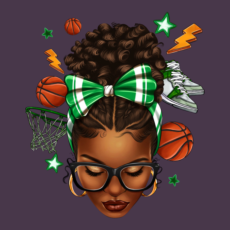 Afro Messy Bun Basketball Green Bow Heavyweight Hoodie by texasbilliewilder | Teevron