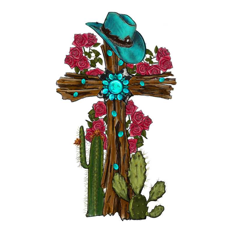 Cross Gemstone Cactus Roses Cowboy Hat Ladies Tee by RanaPortraitStore | Teevron
