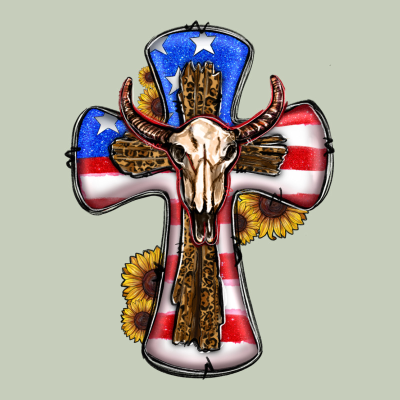 American Flag Cross Cow Skull Sunflowers Ladies Tee by RanaPortraitStore | Teevron