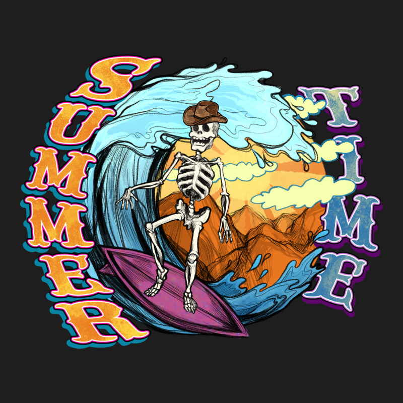 Summer Time Skeleton Surfing Heavyweight Hoodie by NancyCooperArtShop | Teevron