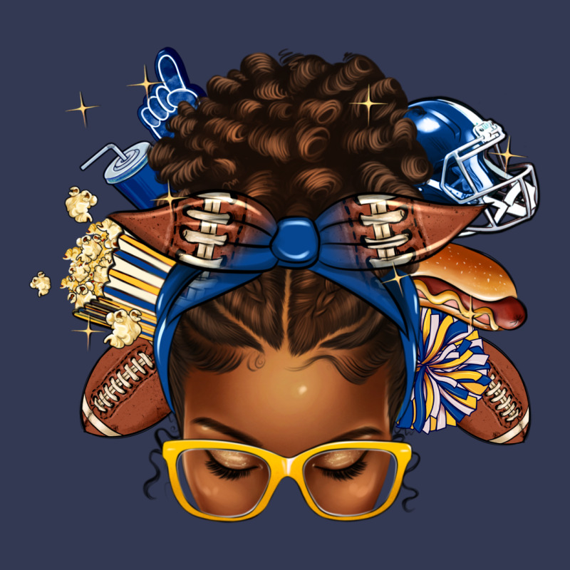 Blue And Gold American Football Afro Messy Bun Heavyweight Hoodie by texasbilliewilder | Teevron
