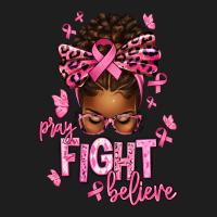 Pray Fight Believe Breast Cancer Afro Messy Heavyweight Hoodie | Teevron