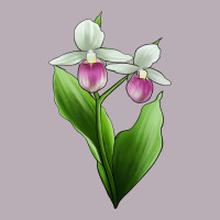 Pink And White Lady's Slipper Flower Illustrations Vintage Tee | Teevron