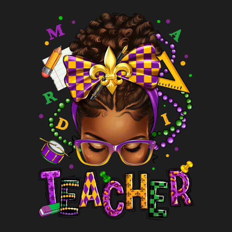 Mardi Gras Teacher Afro Messy Bun Heavyweight Hoodie by texasbilliewilder | Teevron