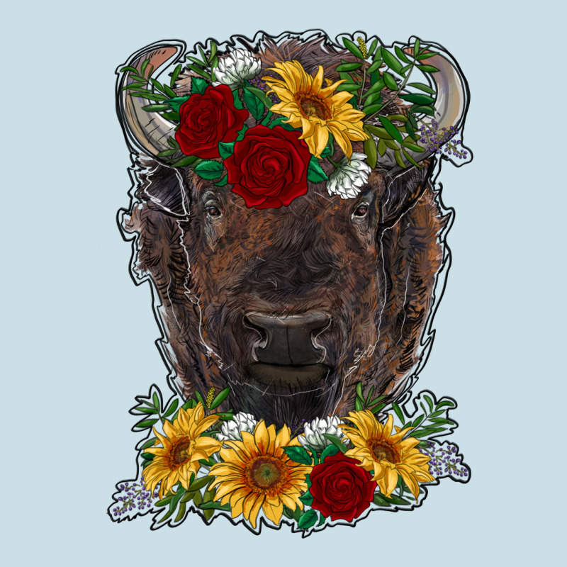 Bison Face With Flowers Ladies Tee by RanaPortraitStore | Teevron