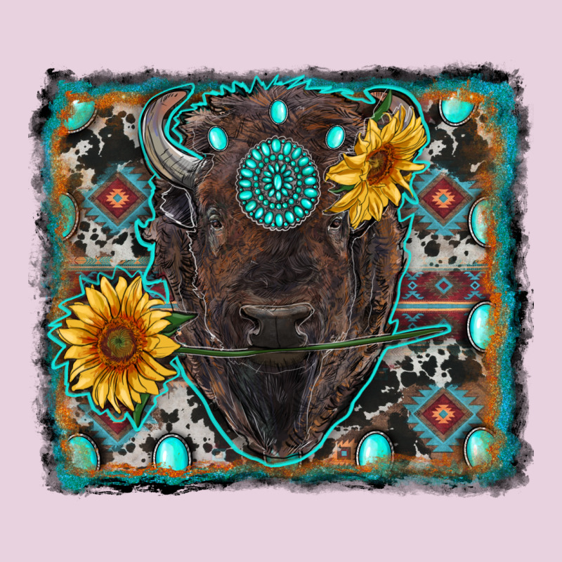 American Bison Wıth Sunflower And Gemstone Ladies Tee by RanaPortraitStore | Teevron