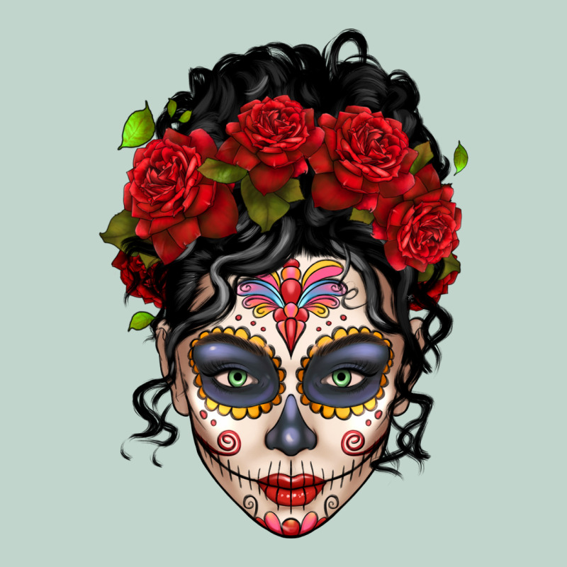 Mexican Sugar Skull Messy Bun Woman Zipper Hoodie by LillyAllenDesigns | Teevron