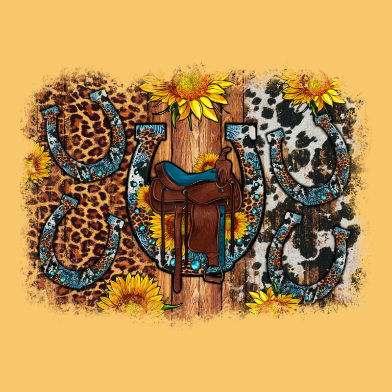 Saddle Sunflower Horseshoe Cowhide Leopard Background Vintage Hoodie by Artiststas | Teevron
