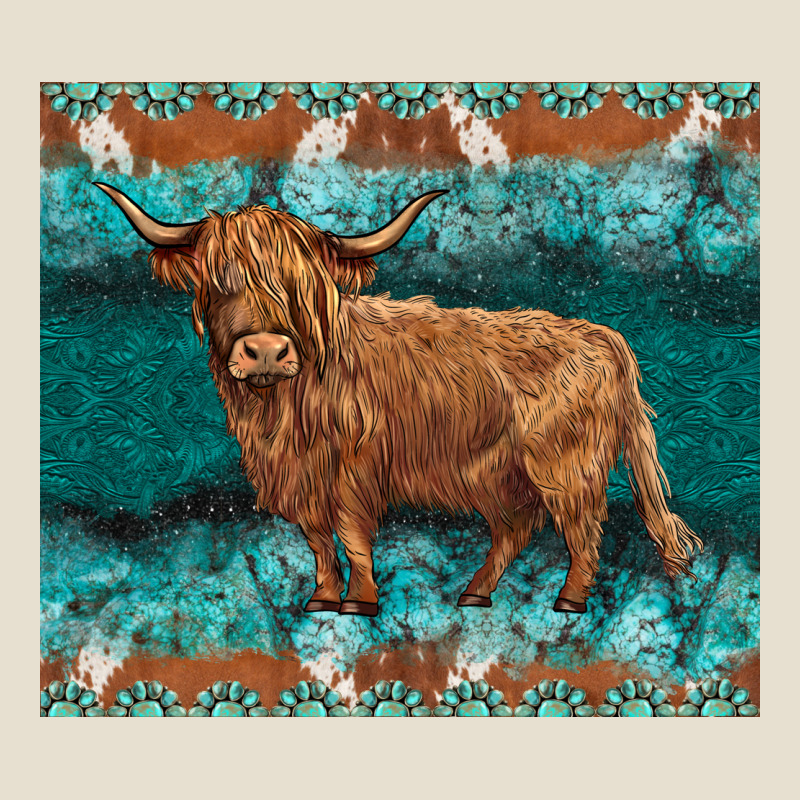 Turquoises Gemstones Cowhide Highland Cow Urban Heavy Tee by BarkalooDesign | Teevron