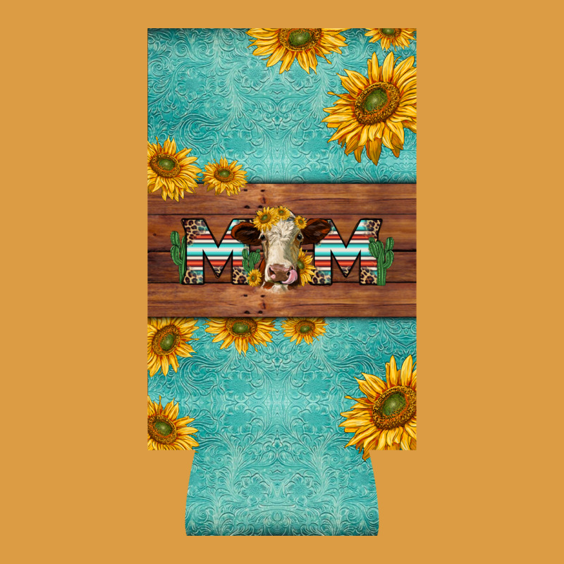 Mom Hereford Cattle Sunflowers On Tooled Leather Slim Can Cooler Urban Heavy Tee by BarkalooDesign | Teevron