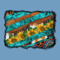Western Aztec Sunflowers Turquoise Cowhide Background Urban Heavy Tee | Teevron