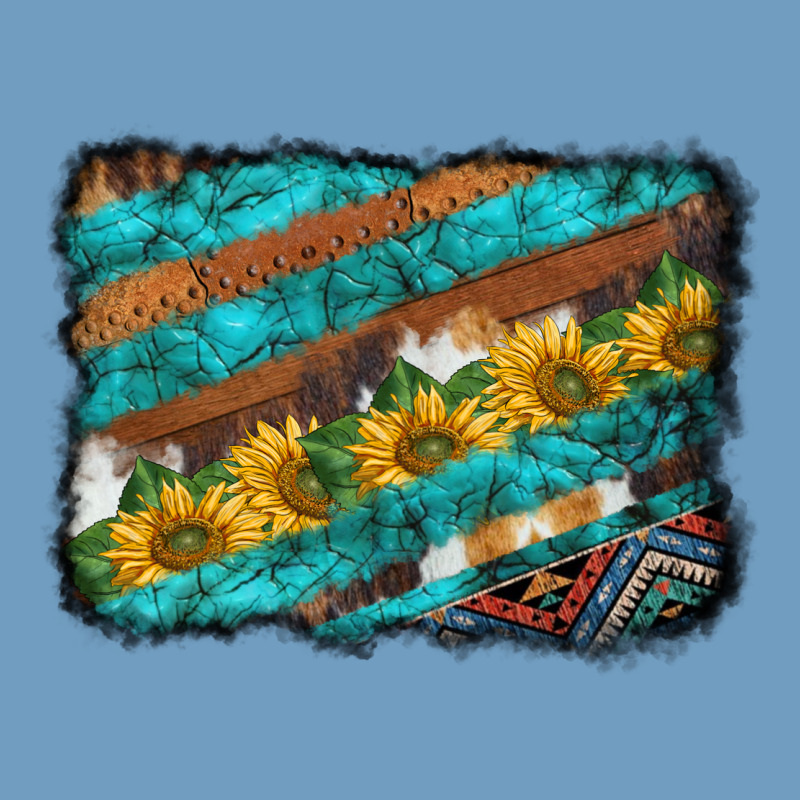 Western Aztec Sunflowers Turquoise Cowhide Background Urban Heavy Tee by BarkalooDesign | Teevron